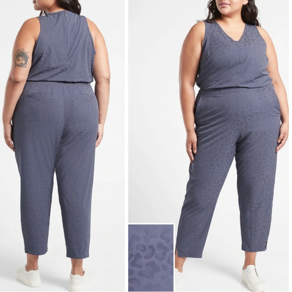PLUS Athleta NEW Brooklyn Textured Blue‎ Leopard Print Sleeveless Jumpsuit